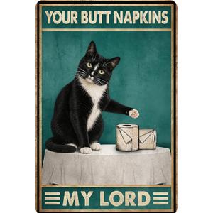 3 x Crazysign Funny Cat Bathroom Toilet Decor Sign Tuxedo Cat Your Butt Napkin My Lord Tin Sign for Cat Lovers Gift 8x12 INCH (3055)