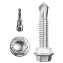 (250Pcs) #141" Hex Washer Head Self Drilling Screws, 410 Stainless Steel Metal SheetScrewsTEK Screws, Sheet Metal Self Tapping Screws (#14x1", Silver)