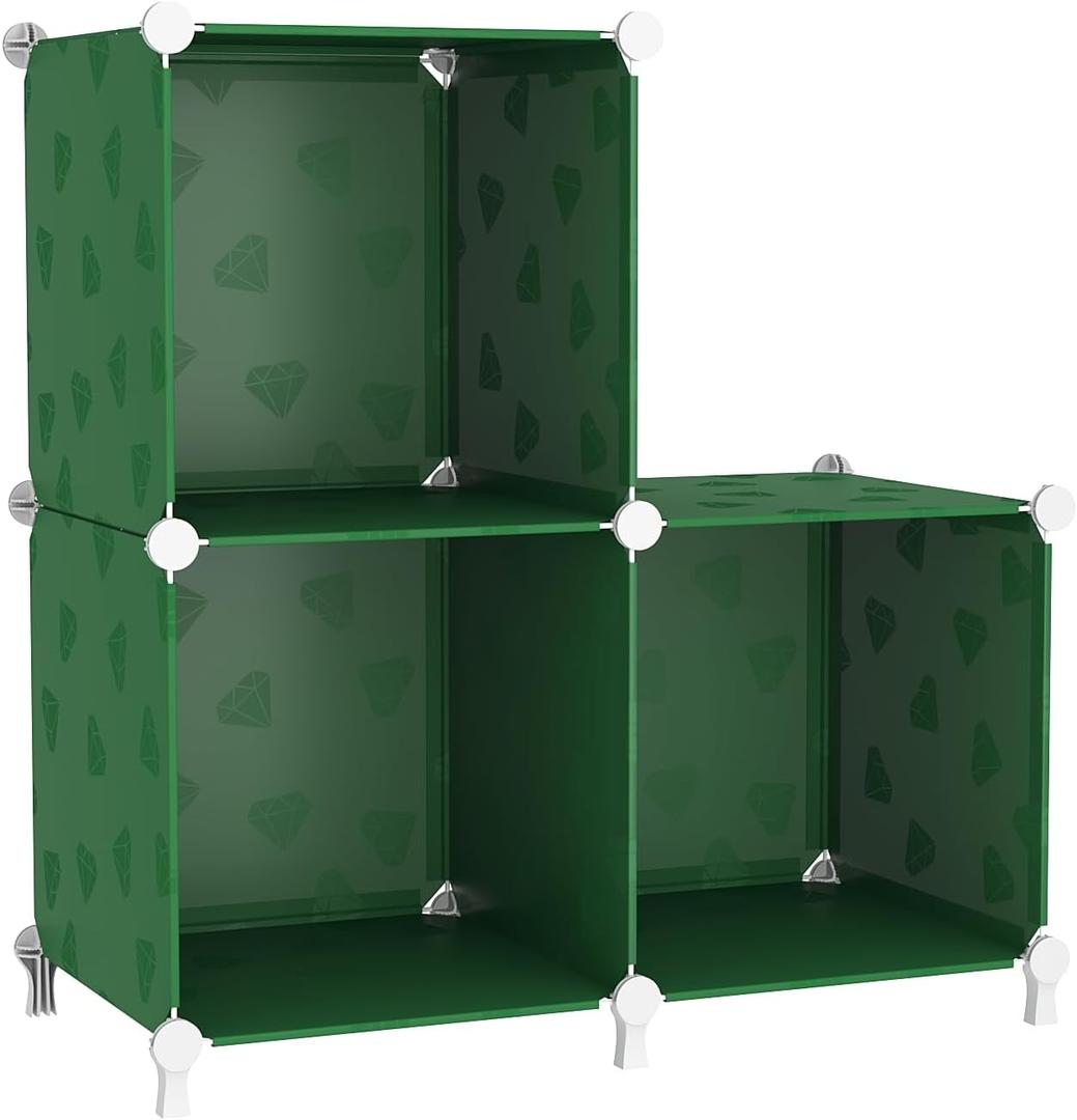 UNKU 3 Cube Storage Organizer, Bookcase Bookshelf with Pattern, Closet Organizer Cabinet, Storage Cube Shelf, Open Storage Shelves for Bedroom, Living Room, Home Office, Green