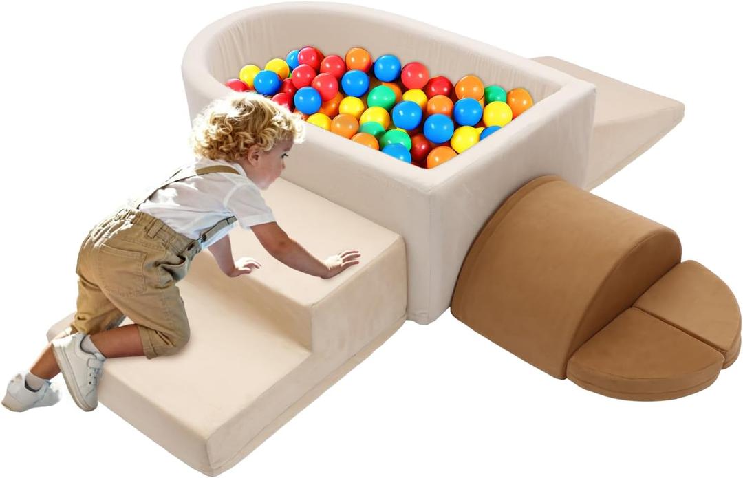 Asweets Foam Climbing Blocks with Ball Pit for Toddlers, 6-Piece Soft Play Set Toddler Climbing Toys Indoor, Climb Crawl Activity Playset (Balls not Included)