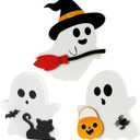 3Pcs Ghost Decors Cute Halloween Decorations Indoor Black Cat Witch Broom Pumpkin Halloween Table Decorations for Shelf Display