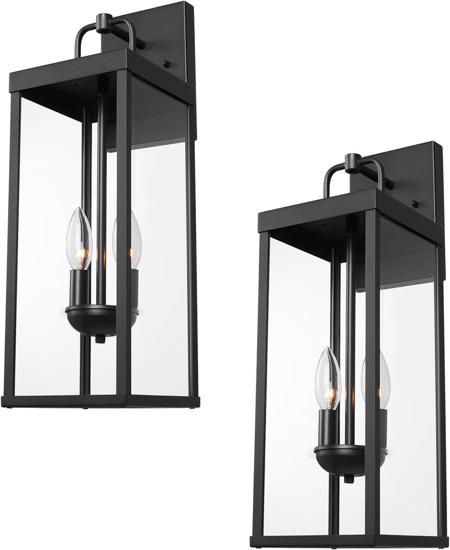 Outdoor Wall Sconce Lights, 20 Inch Tall Transitional Exterior Wall Lighting with Clear Glass, Modern Black Carriage Lantern Lamp Outside for Front Porch Garage Garden Patio Corridor Doorway (Medium-2 Pack)