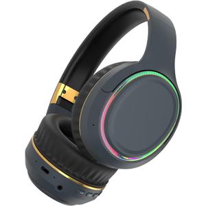 Bluetooth Headphones with RGB Lights, Foldable Wireless Over-Ear Headphones with Hidden Mic for Cell Phone, PC, Laptop, Suitable for Music, School, Workouts, and Gaming (Blue)