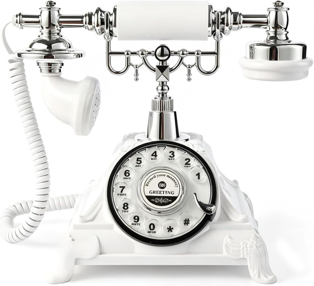 Audio Guest Book Wedding Phone, Audio Guest Book Record Customized Audio Messages Guest Book Alternatives Classic Rotary Phone for Parties Birthdays Rentals Confessions Special Occasions (White)