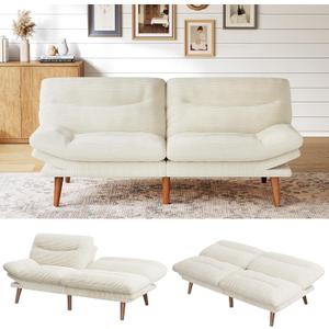 Marsail Futon Sofa Bed, Futon Couch with Adjustable Backrest & Armrests, Convertible Small Sleeper Sofa Bed for Small Apartments, Study Room, Office, Corduroy Loveseat, Beige (66 Inch)