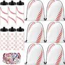 12 x 12 Pcs Baseball Party Favors Team Gifts Set 6 Baseball Water Bottle 6 Baseballs Drawstring Bag and 50 Sticker 20 Oz Reusable Squeeze Bottle Bulk Goodie Bag for Party Supplies Gift Sport Event Bike