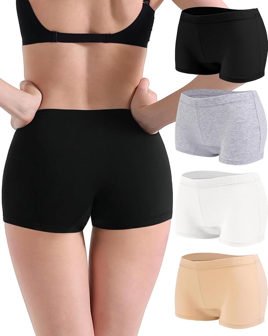 Women's Boyshorts Underwear Cotton, Full Coverage Panties, Womens Boyshort Boxer Briefs Breathable for Women 4 Pack (Medium, Multicolor)