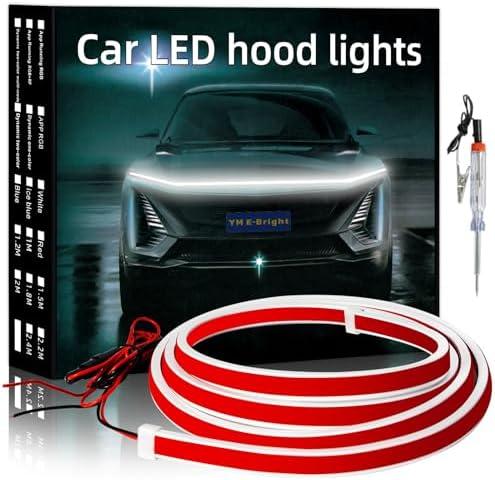 YM E-Bright Led Hood Light Strip Exterior Car Led Strip Light Waterproof Flexible DRL Dynamic Scan Start Up Hoodbeam Kit Daytime Running Lights for Car,Truck,SUV,12V 59inch,White,1 Set
