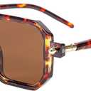 JOVAKIT Retro Aviator Sunglasses for Women Men Fashion Rectangle Sun Glasses Luxury Round Temples Designer UV400 Protection (Tortoise/Brown)