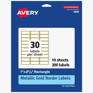 Avery Printable Address Labels, 1" x 2-5/8", Matte White with Metallic Gold Borders, Permanent, Laser & Inkjet Compatible, 300 Blank Mailing Labels, Great for Weddings, Favors, and More (06540) (Matte White Gold Borders)