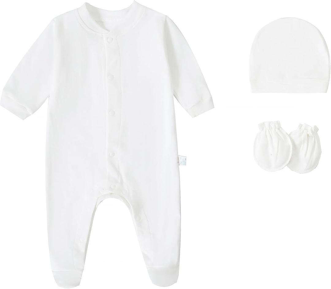 FITFIFTH POD Newborn 0~3Months Baby Girls Thanksgiving Outfit Infant White Footie Romper 100% Pure Cotton Comfortable Rompers Long Sleeve Jumpsuit