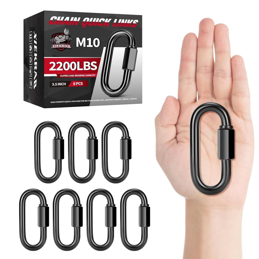 8Pcs 3.5 Quick Link Chain Connector, 2200lbs Capacity M10 Heavy Duty High Strength Giant Carabiners for Hammock, Swing, Camping, Fishing, Hiking