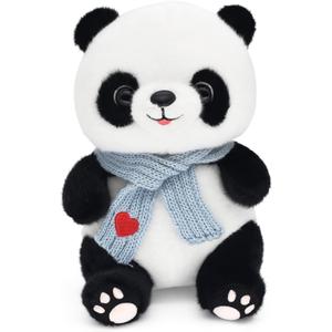 9.8'' Panda Dolls with Love Heart Scarf, Soft Stuffed Plush Animal Toys Plushies Birthday Gifts for Her/Girlfriend Lover Mom Kids (Blue)