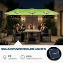 15FT Large Outdoor Patio Umbrella with Solar Lights and Base, Double-Sided Table Umbrellas with 48 LED Lights, Rectangle Market Umbrella for Pool, Deck, Backyard
