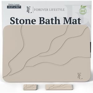 Extra Large Stone Bath Mat 30 x 20 in, 5-Piece, Bath Stone mat for Bathroom Natural Diatomaceous Earth Bath Mat, Stone Shower mat for Kitchen/Bathroom, (Light Grey-Sculpted), 32" x 20"