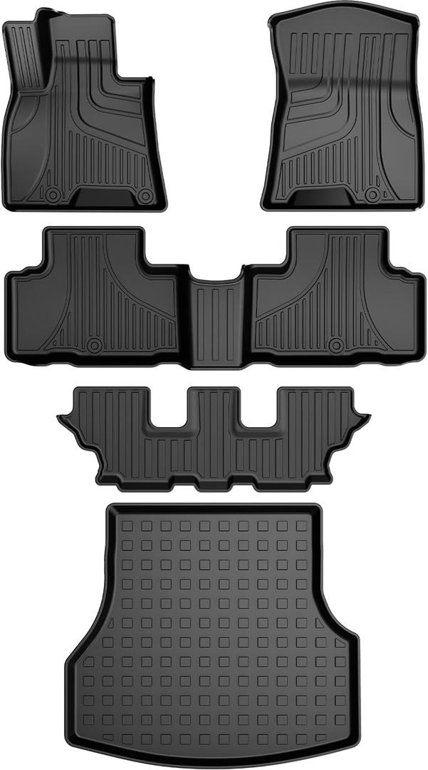 Floor Mats & Cargo Liner Compatible with 2021-2025 Genesis GV80 7 Seats - Custom Fit TPE All Weather Floor Liners and Cargo Mats 1st 2nd and 3rd Rows Car Mats and Trunk Liner, Black