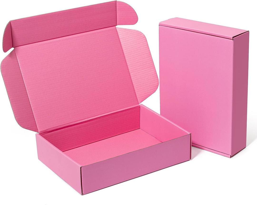Timirog Pink Shipping Boxes 9x6.5x2 Inches 25 Pack- Corrugated Cardboard Mailing Box for Small Business, Tab Locking Literature Mailer for Packing Jewelry Ornament Gift Craft Packaging Supplier