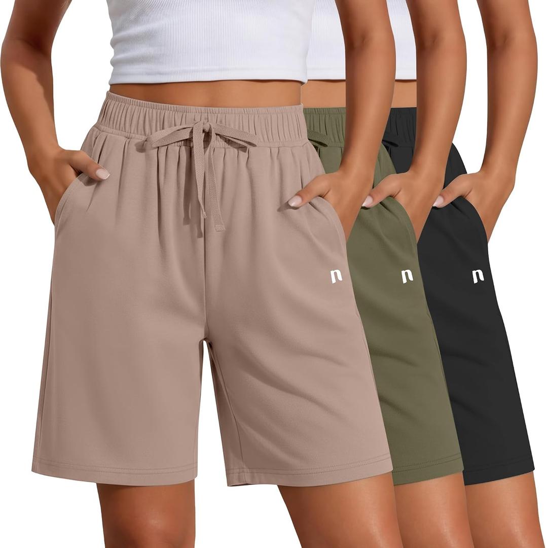 Neer 3 Pack Women's Quick Dry Shorts Women Drawstring High Waisted Bermuda Athletic Shorts with Pockets (Black, XL)