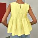 Wyeysyt Womens Pleated Peplum Tops Summer Sleeveless Ruffled Tank Tops Babydoll Blouse Casual Shirred Flowy Shirts (Yellow)