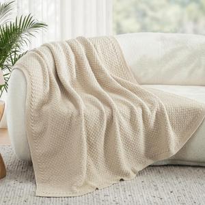 Whale Flotilla Chunky Knit Throw Blanket for Couch and Bed, Camel Decorative Cozy Fleece Blanket, Reversible Soft Fuzzy Woven Throws, 50x60 Inch