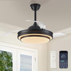 LEDIARY Retractable Ceiling Fans with Lights and Remote, 42 Inch Fandelier Ceiling Fans with LED Lighting, Smart Modern Ceiling Fan, Stepless Color Changeable, Dimmable, Timer Setting