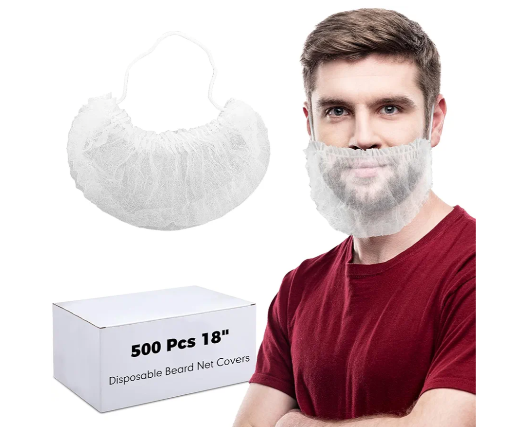 500 Pcs Disposable Beard Net Covers with Elastic Bands 18" White Protective Beard Covers for Men Nonwoven Breathable Guards for Food Service Cooking Cleaning