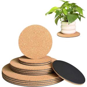 12 Pcs Cork Plant Coasters & Saucers 4/6/8 Inch  Absorbent Round Mats for Indoor Flower Pots, Planters, Houseplants, Surface Protector for Table & Floor