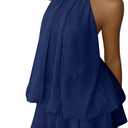 Verdusa Women's Chiffon Halter Drop Waist Wedding Guest Dresses Ruffle Summer Mini Dress Brunch Outfits (Dark Blue) Small