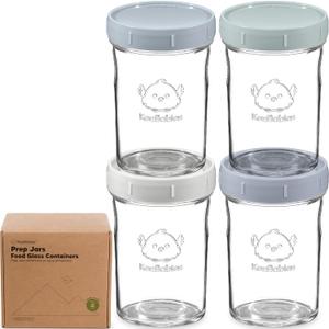 KeaBabies 4pk 8oz Glass Baby Food Containers with Lids - Leak-Proof, Microwavable Small Glass Jars, Baby Purees & Toddler Snack Storage Containers, BPA-Free, Dishwasher & Freezer Safe (Slate) (4-pk 8 Ounce)