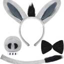 Spooktacular Creations Halloween Gray Mouse Donkey Cow Costume Set Animal Ears Headband Tail Costume Accessory for Kids Adult