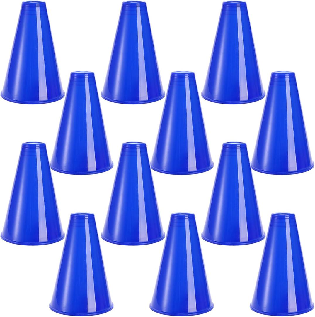 Hedume 12 Pack Cheer Megaphone, Plastic Blue Megaphone Party Accessory for Sports Cheers, Sports Match Game, Director Prop, Party Favors, Party Noisemaker, School Outdoor Activities Cheerleading