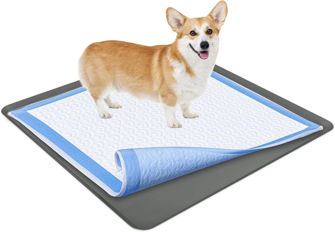 TidyFriend Dog Pad Holder Tray 36 x 36 Inches - Silicon Wee Wee Pad for Training, No Spill Pee Pad for Dogs - Easy to Clean and Store Perfect for Dog Potty Tray (Grey) (1 Pack, Gray)