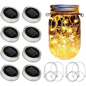 Solar Mason Jar Lights [Updated], 8 Pack 20 LED Waterproof Fairy Firefly Jar Lids String Lights with Hangers(NO JARS), Patio Yard Garden Wedding Decoration - Warm White