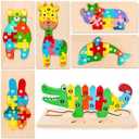 LovesTown Animal Wooden Puzzle for Toddlers, Learning Jigsaw Alphabet and Number Blocks Educational Toy