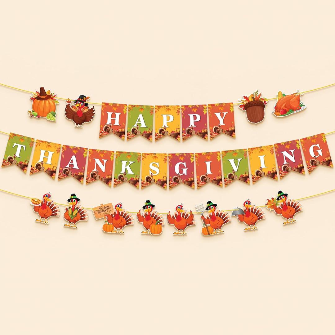KatchOn, Happy Thanksgiving Banner - 10 Feet, No DIY | Pumpkin Turkey Decorations, Thanksgiving Decorations Indoor, Outdoor, Home | For Fall Decor, Harvest Decoration, Party Supplies (Multi-color)