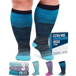 Doctor's Select 3 Pairs Plus Size Compression Socks Wide Calf - Up to 6XL | 20-30 mmHg Compression Socks for Women Wide Calf