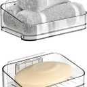 SUOXING Adhesive Bar Soap Holder for Shower Wall,Clear Plastic Soap Savers for Bar Soap,Hanging Soap Rack and Soap Dish Tray for Bathroom with Command,Drill-Free,Pack of 2