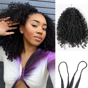Afro Kinky Curly Knotless Pre-Separated Crochet Hair extensions Afro Twist Soft Braiding human hair extensions for Women Natural Color 16 Inch 120g