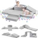 Foam Climbing Blocks with Ball Pit & Stairs for Toddlers Aged 1-3 -Soft Playset for Indoor Crawling, Foam Playground Set for Baby to Active Playing Inside -(Balls NOT Included),Grey