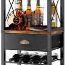 Homeiju Wine Rack Freestanding Floor, Bar Cabinet for Liquor and Glasses, 4-Tier bar Cabinet with Tabletop, Glass Holder, Storage Drawer and Wine Storage for Living Room (Patent No.D29872845)