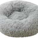 Mr Fluffy Friend - The Original Calming Pet Bed, Warm Plush Donut Dog Bed Washable (S (19"/50CM), Grey)
