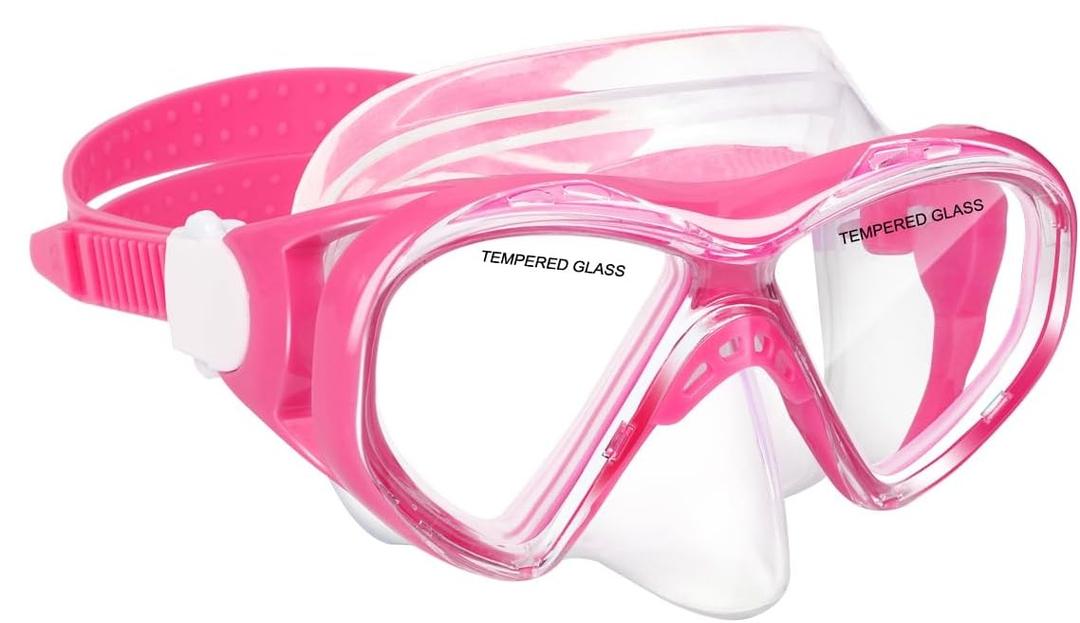 ACQCES Kids Swim Goggles Snorkel Diving Mask for Boys Girls Ages 5-15, Anti-Fog Swimming Goggles with Nose Cover, Light Pink