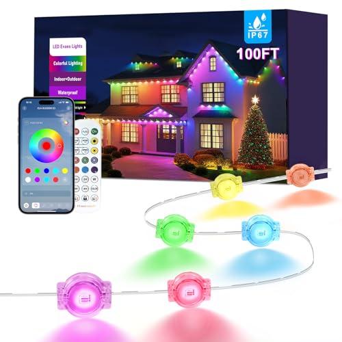 100FT Permanent Outdoor Lights for House, 2025 RGB LED Waterproof Christmas Lights Outdoor with Smart APP Remote Control, Outside Eaves Lighting House Decor for Holiday, Halloween, Roof, Party, Daily