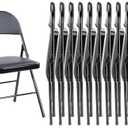 Sweetcrispy Folding Chair 4 Pack, Leather Padded Folding Chairs, Sturdy Metal Foldable Chairs, Easy to Use and Store, Outdoor and Indoor, for Home, Office, Party, Comfy
