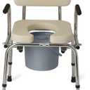 Medline Drop Arm Commode with Padded Seat and Backrest, Durable Toilet Chair for Adults and Seniors, Removable Pail, Splash Guard, Drop Down Arms for Easy Transfer, 350 lb. Weight Capacity, Tan