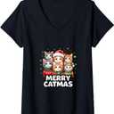 Womens Merry Catmass V-Neck T-Shirt, S