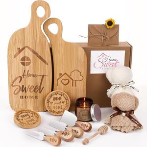 Ziliny 14 Pcs House Warming Gifts Home Housewarming Gifts for New House Include Bamboo Serving Board Knife Set Coaster Scented Candle Towel Greeting Card Sticker Stirring Rod for Couple Women Men