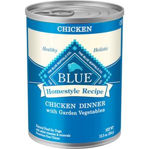 Blue Buffalo Homestyle Recipe Adult Wet Dog Food, Made with Natural Ingredients, Chicken Dinner with Garden Vegetables, 12.5-oz Can (Pack of 12) BB 7/23/28