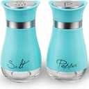 Lonffery Salt and Pepper Shakers, Stainless Steel and Glass Bottle, Set of 2, Turquoise
