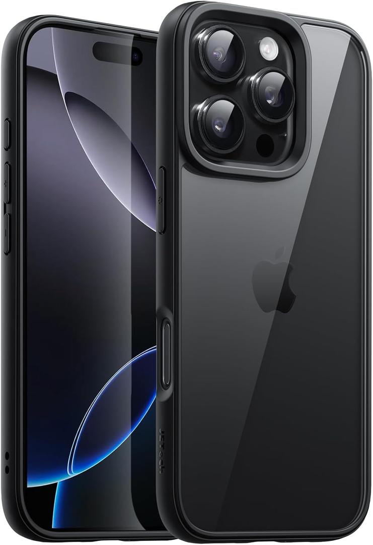 JETech Case for iPhone 16 Pro 6.3-Inch, Shockproof Phone Bumper Cover, Solid Color Matte TPU Frame, Anti-Scratch Clear Back (Black)